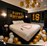Gold Luxe Hotel Birthday Room Decoration Melbourne |  Birthday Balloon Hotel Setup