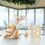 Melbourne 18 years old birthday party balloon decoration with gold and white theme blove