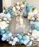 Sliver, blue and white Balloon Garland in Melbourne blove