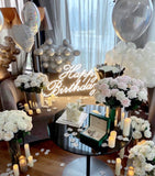 happy birthday decoration with white roses in melbourne blove