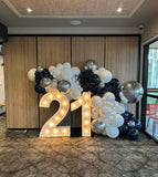 21 years old  birthday party decoration with big light number