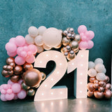Melbourne 21st birthday party balloon garland + lights number