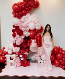 Melbourne Pink with Hot Pink Color Balloons with Flower Arch Pillar Centerpieces Renting