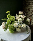 Mebourne wedding or birthday white with green colors flower centerpieces