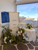 Modern Olive & Ivory White and Green Floral Arrangements Melbourne Engagement Styling