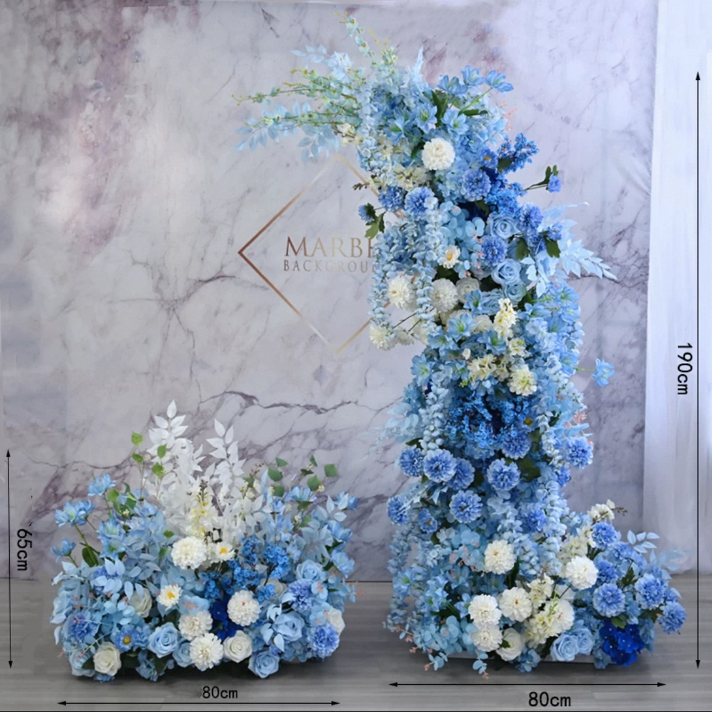 Melbourne Blue with White Color Flowers Arch Pillar Centerpieces Renting