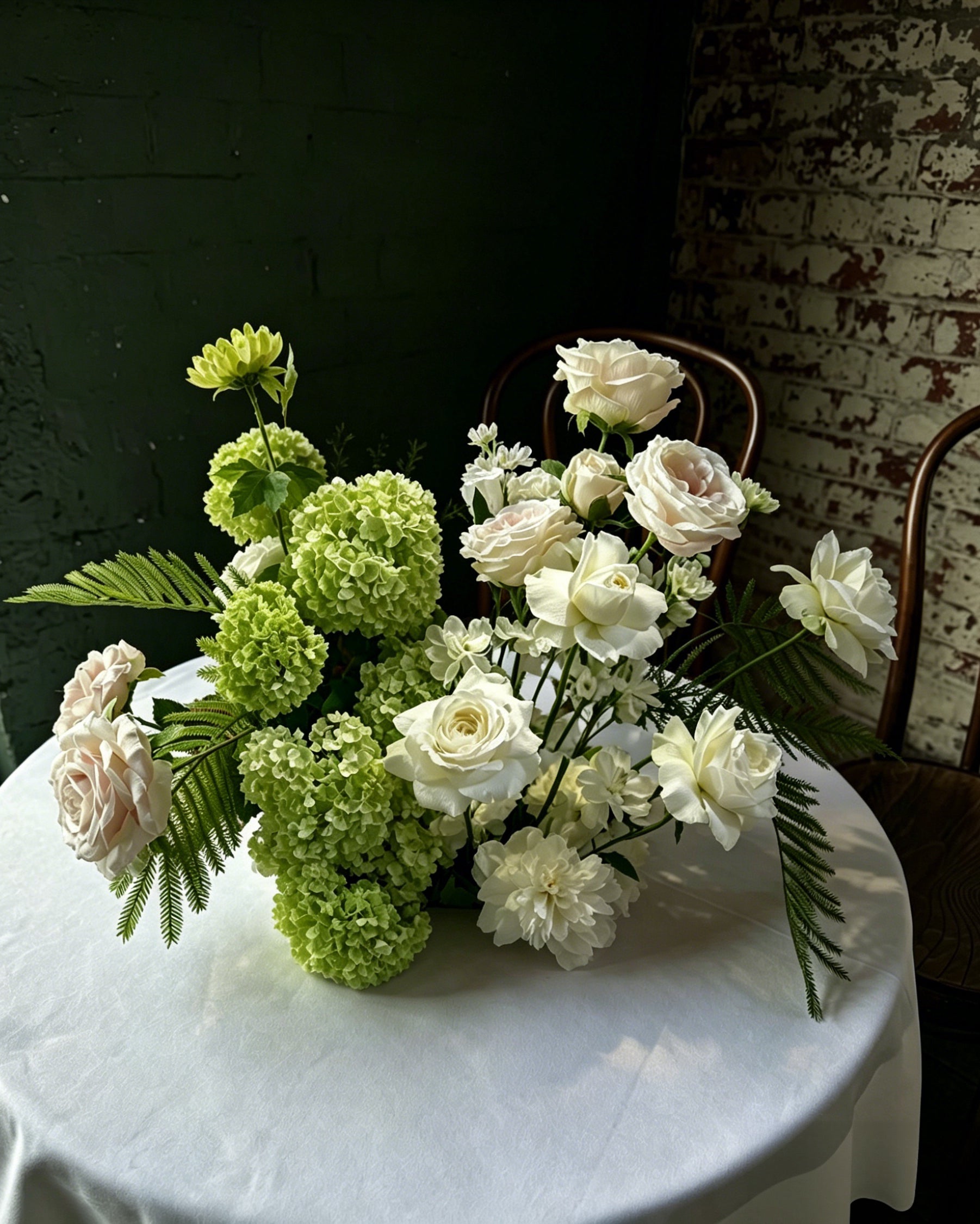 White & Green Wedding Floral Centrepiece Hire Melbourne
