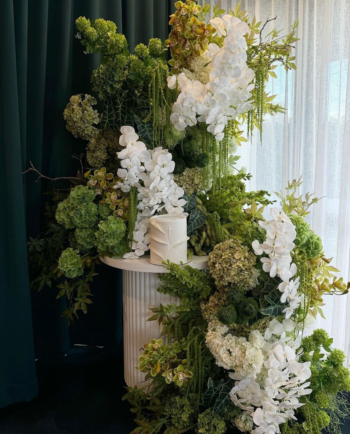 White & Green Wedding Statement Flower Arrangement Hire Melbourne